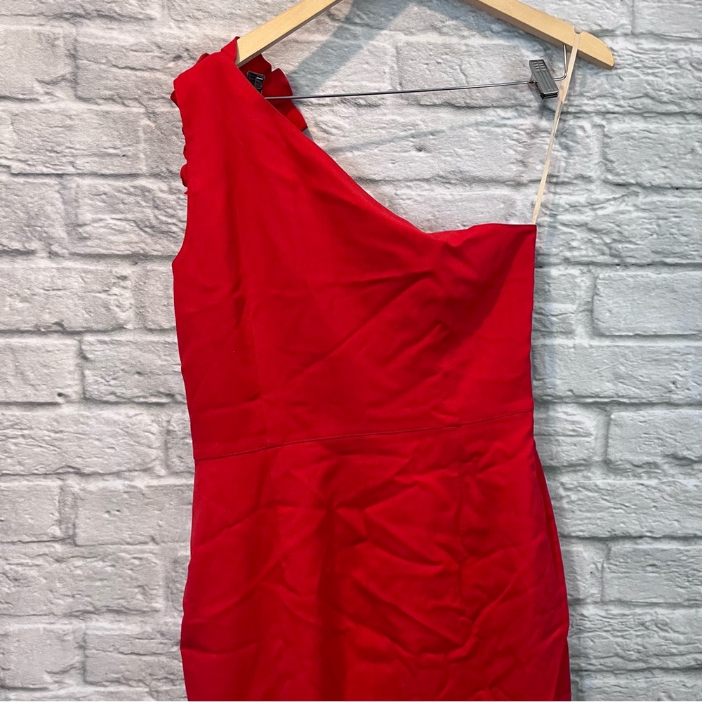 Valentino Techno Couture SZ 10 Red One Shoulder Flower Detail Knee Length Dress - Picture 5 of 14